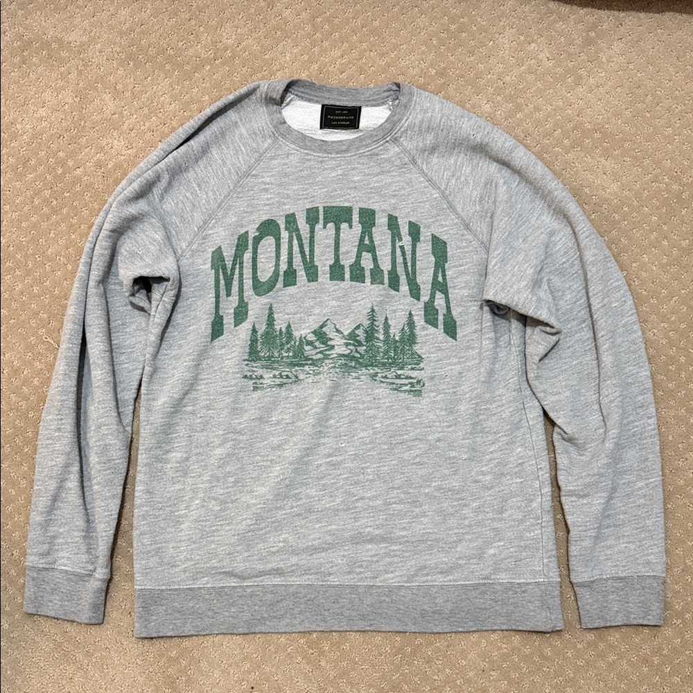 Retrobrand Montana Graphic Crewneck Sweatshirt, Grey, Green, Size S